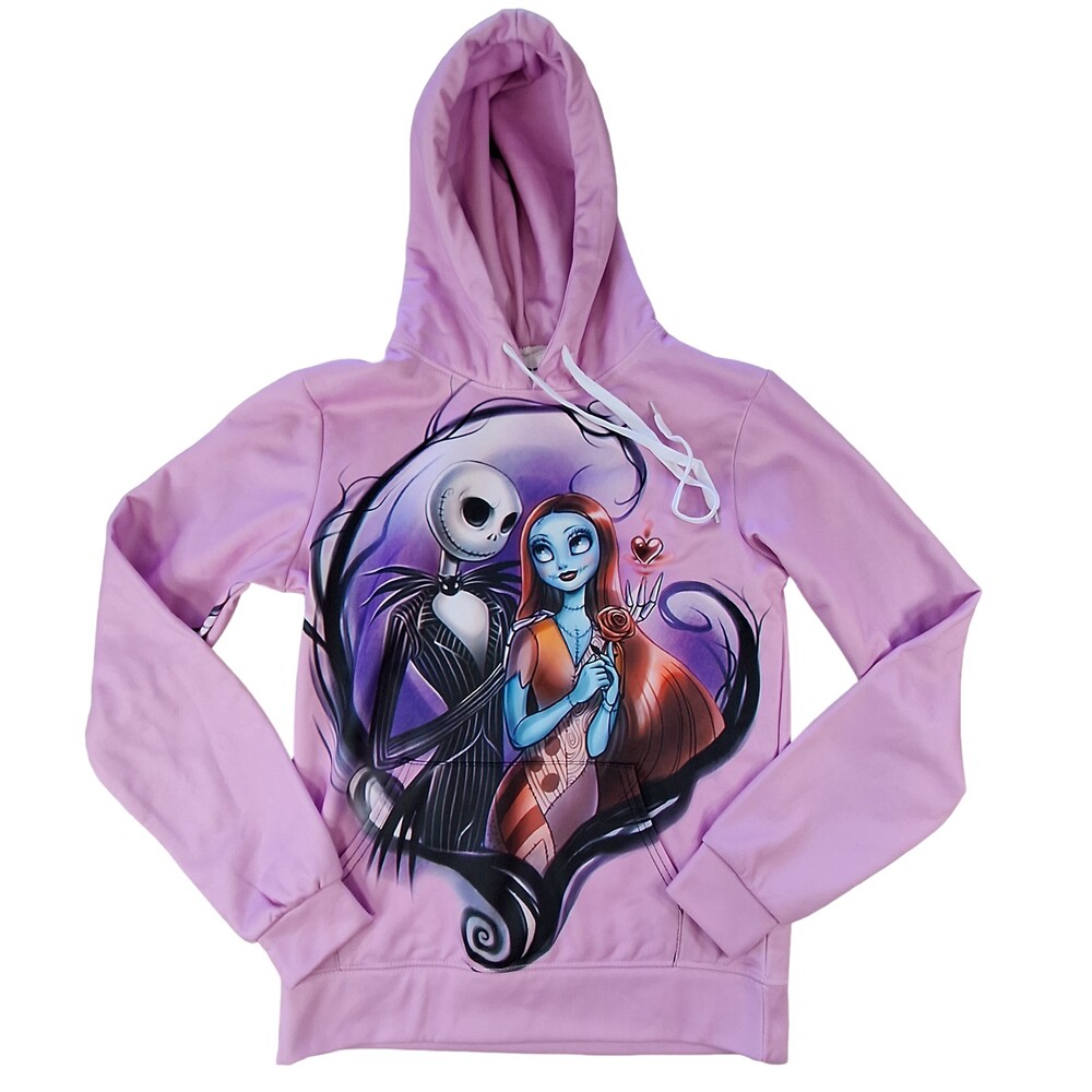 Nightmare Before Xmas Hoodie Womens Small Pink Jack Sally Cartoon Graphic